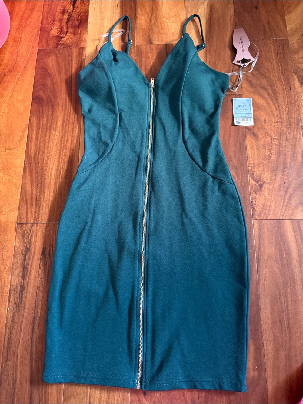 Haute Monde Teal Zipper-Front Bodycon Mini Dress
